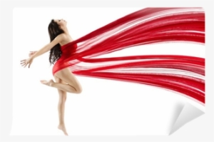 Woman Dancing With Red Flying Waving Chiffon Cloth - Dance