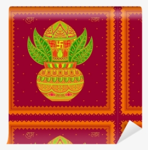 Vector Illustration Of Decorated Mangal Kalash Wallpaper - Stock Illustration