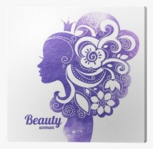 Watercolor Beautiful Woman Silhouette With Flowers