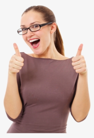 Happy Beautiful Girl In Stylish Black Glasses Showing - Girl Thumbs Up Transparent Background