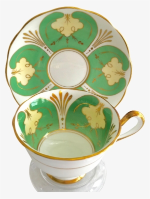 Royal Albert Bone China Green Panels Gold Trim Teacup - Porcelain