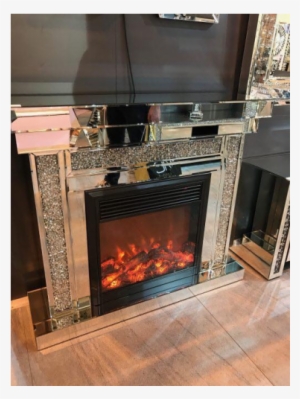 **** Diamond Crush Sparkle Mirrored Fire Place With - Fire Surround With Electric Fire