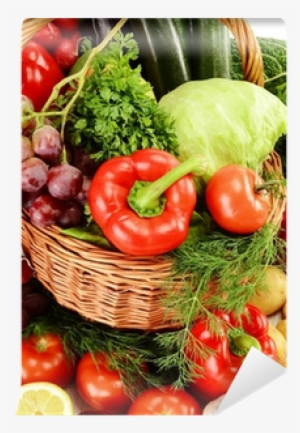 Composition With Raw Vegetables In Wicker Basket Wall - Painting