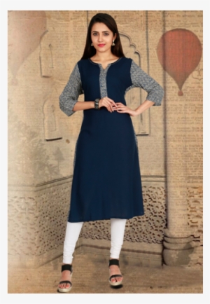 Indijoy Cotton Navy Blue Kurta - Blue