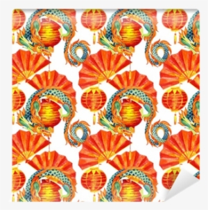 Chinese Dragon Watercolor Seamless Pattern - Watercolor Painting