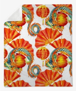 Chinese Dragon Watercolor Seamless Pattern - Watercolor Painting