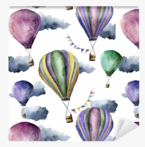 Watercolor Pattern With Bright Hot Air Balloon - Hot Air Balloon