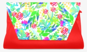 Cute Tropical Watercolor Flowers Clutch Bag