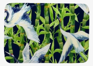 Watercolor Asian Crane Bird Seamless Pattern Bath Mat - Mot Suluboya Duvar Kağıdı 10-024102