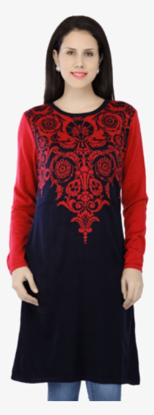 Women Long Sleeves Knit Kurta - Yong Kim Sleeveless Jacquard Cover-up