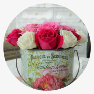 Vintage French Flower Pail Bucket - Cottage