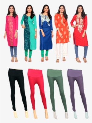 Set Of 5 Kurtis & Leggings - Kurtis Legging Png