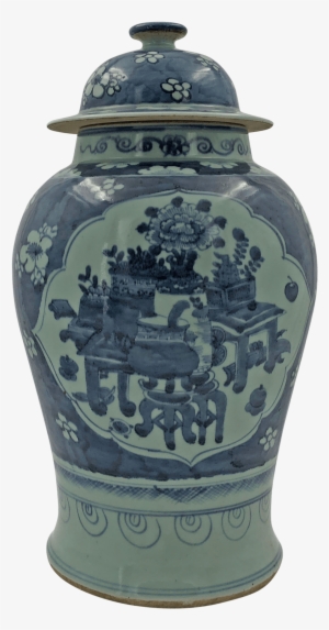 Large Chinese Still Life Temple Jar - Blue And White Porcelain