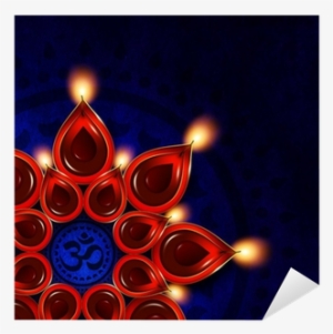 Oil Lamp With Diwali Diya Elements Over Dark Background - Diwali Greetings Background Dark Blue