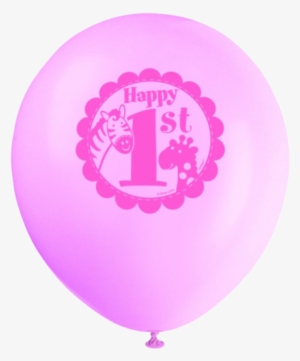 Latex Pink Safari First Birthday Balloons - 8 1st Birthday Wild Safari Printed Latex Balloons