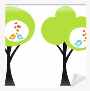Green Tree With Love Birds, Vector Wall Mural • Pixers® - Vector Graphics