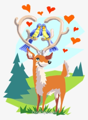 Lovebirds And Deer Royalty Free Vector Clip Art Illustration - Anniversary