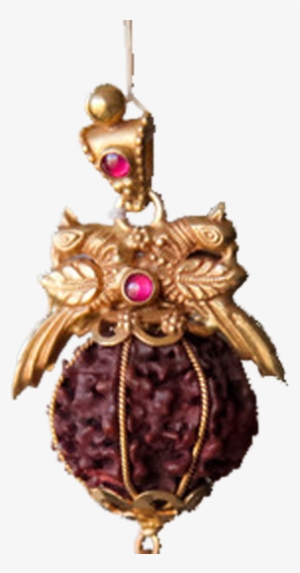 Gold Peacock Rudraksha Pendant - Red