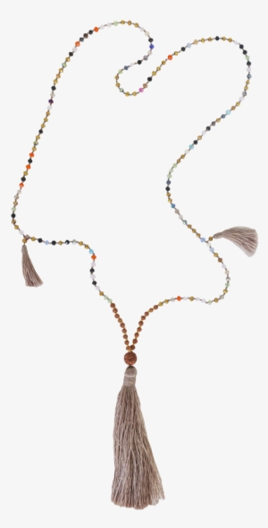 Mala With 3 Mauve Tassels Glass Beads And Rudraksha