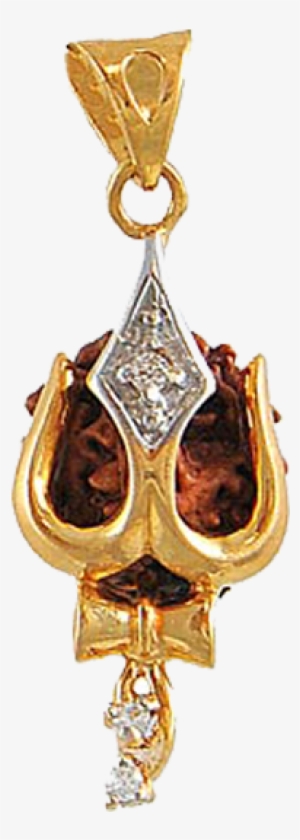 Gold Trishul Dhamroo Rudraksha Pendant - 1 Mukhi Rudraksh Pendant