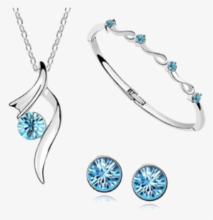 18k White Gold Plated Ocean Blue Austrian Crystal Necklace - Ladies Silver Wedding Bridal Gift Jewellery Drop Dangle
