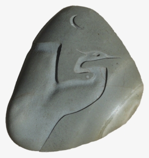 A Smooth Stone With The Image Of A Flying Crane Carved - Crane
