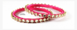 Dark Pink Precision-made Silk Thread Stone Studed Bangles, - Silk