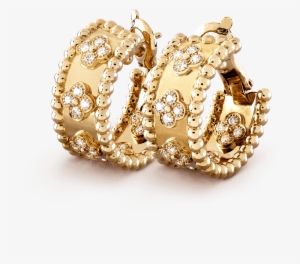 Perlée Clovers Hoop Earrings, - Van Cleef Earrings Gold