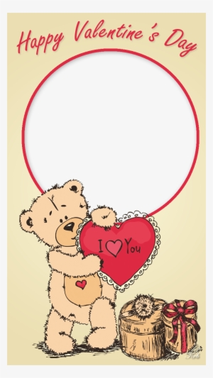 Valentine Frame With Teddy Bear - Love You Valentine Teddy Bear Note Cards