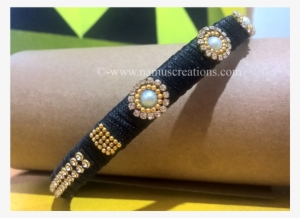 Black Silk Thread With Stone Combination Hair Belt - Silk