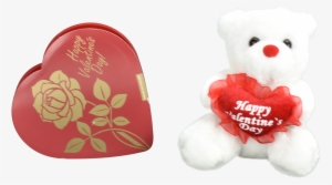 Happy Valentine's Day Small Bear And Heart Shaped Chocolate - Teddy Bear