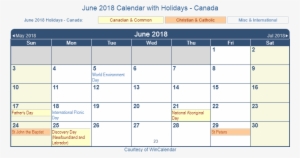 June 2018 Calendar Canada With Holidays - October 2018 Calendar With Holidays Canada