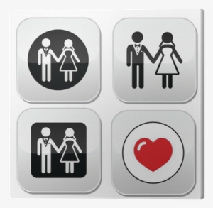 Wedding Married Couple White Icon Set On Black Canvas - Clothing Team Bride Under New Management