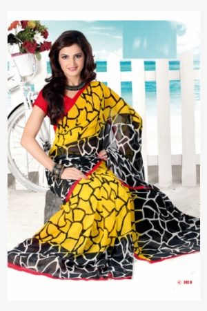 Simplesarees Monica Bedi Yellow Georgette Printed Saree - Photo Shoot