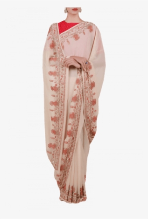 Off White Suzani Embroidered Georgette Saree - Silk