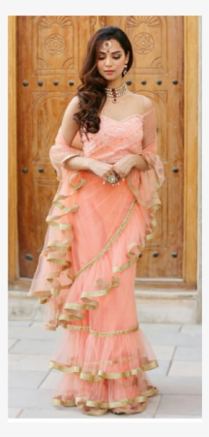 Gorgeous Peach Colour Ruffle Saree - Sari