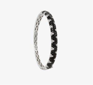 14 Karat White Gold Bangle With Black And White Diamonds - Gold