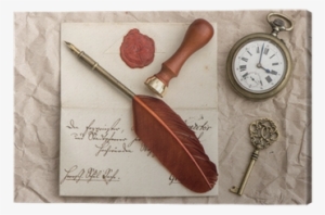 Old Letter, Antique Key And Clock, Vintage Ink Pen - Antique