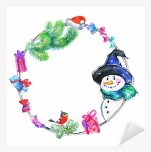 Watercolor Painting Background With Snowman And Decoration - Watercolor Painting