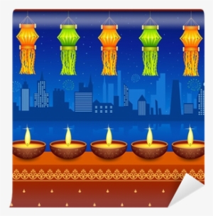 Vector Illustration Of Colorful Diwali Hanging Lantern - Wall