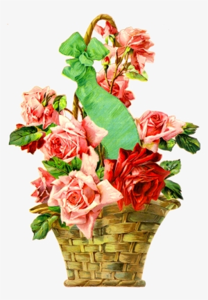 Vintage Rose Basket Die Cut - Canasta De Flores Png