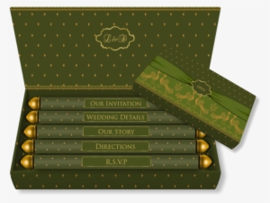 Royal Peacock Box Wedding Card In Green And Gold With - Royal Indian Wedding Card Designs