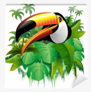 Tucano Vegetazione Tropicale Toucan On Tropical Plants - Toco Toucan With Brazil Flag Pillow Case