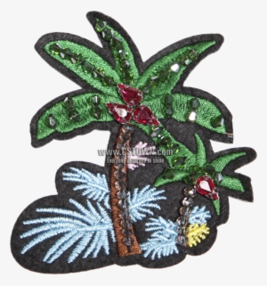 Custom Embroidered Coconut Tree Patch With Beads - Bead