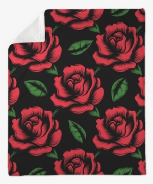 Red Rose Flower Seamless Pattern With Green Leaves - Roses Pattern Drawing Red