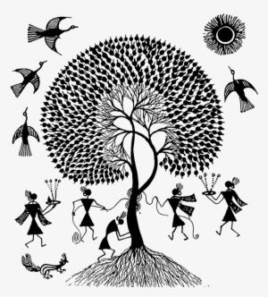 E - Warli Art Black And White