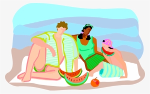 Vector Illustration Of Summer Vacation Day At The Beach - Cartoon Clip