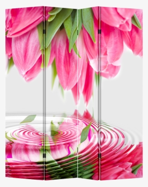 4 Panel Folding Screen Canvas Divider- Pink Tulips