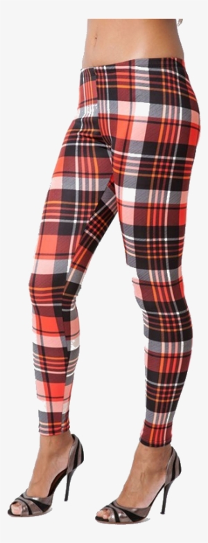 Women's High Waist Plaid Leggings - High-rise