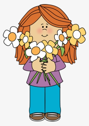 Banner Transparent Stock Girl Holding A Bunch Of Flowers - Girl With Flowers Clip Art